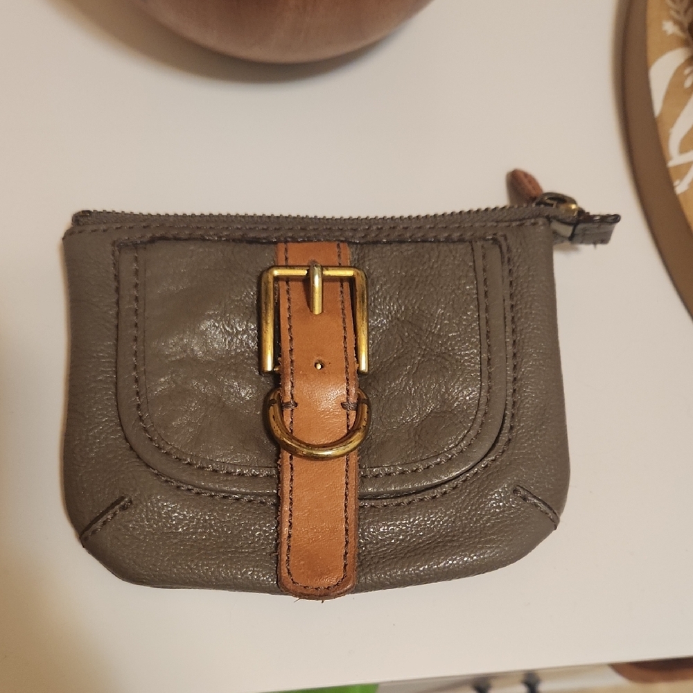 Fossil Gray and Tan Leather Coin Purse